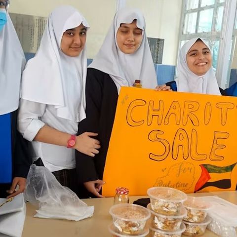 Students at their charity sale for Palestine